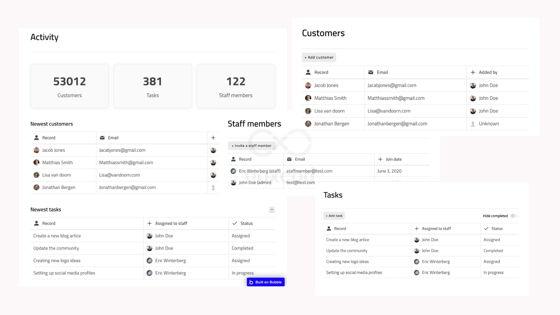 Bubble's CRM templates exemple