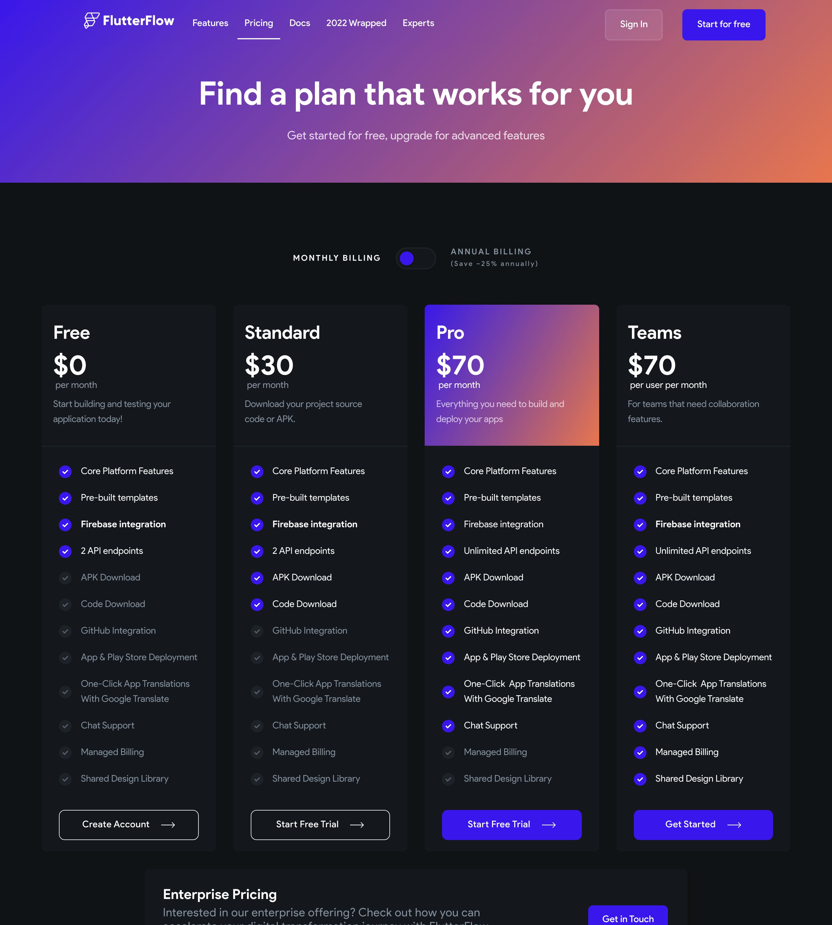 FlutterFlow Pricing Page