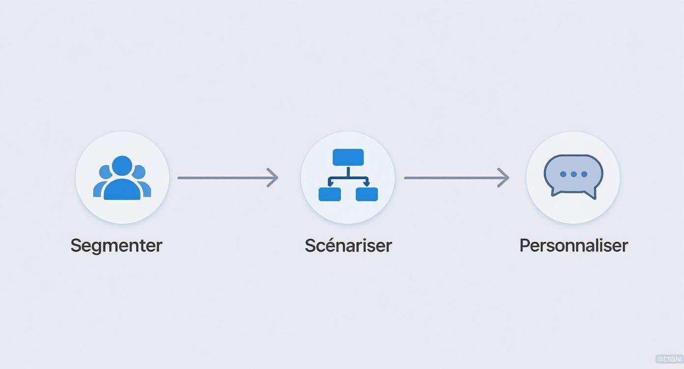 Processus en trois étapes : segmenter les clients, scénariser les actions et personnaliser la communication
