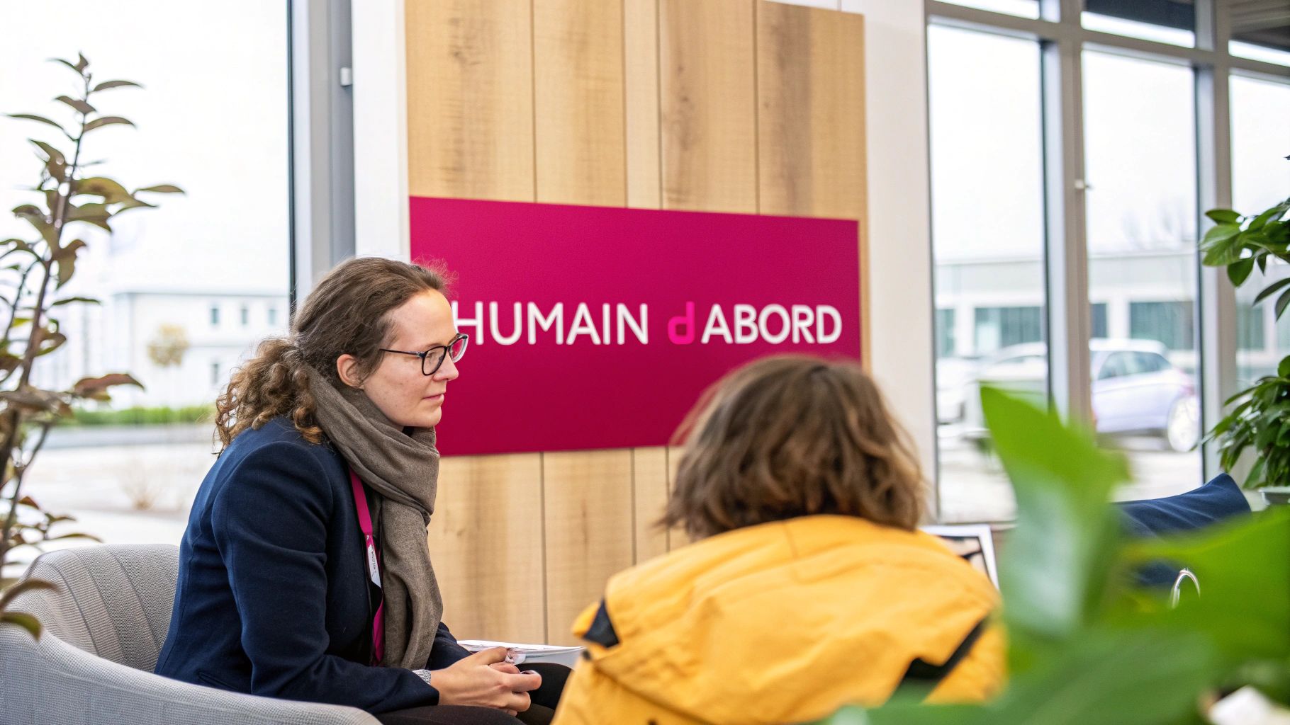 Deux personnes discutant autour d'un bureau avec des graphiques et des schémas, symbolisant la collaboration humaine nécessaire pour un projet d'automatisation.