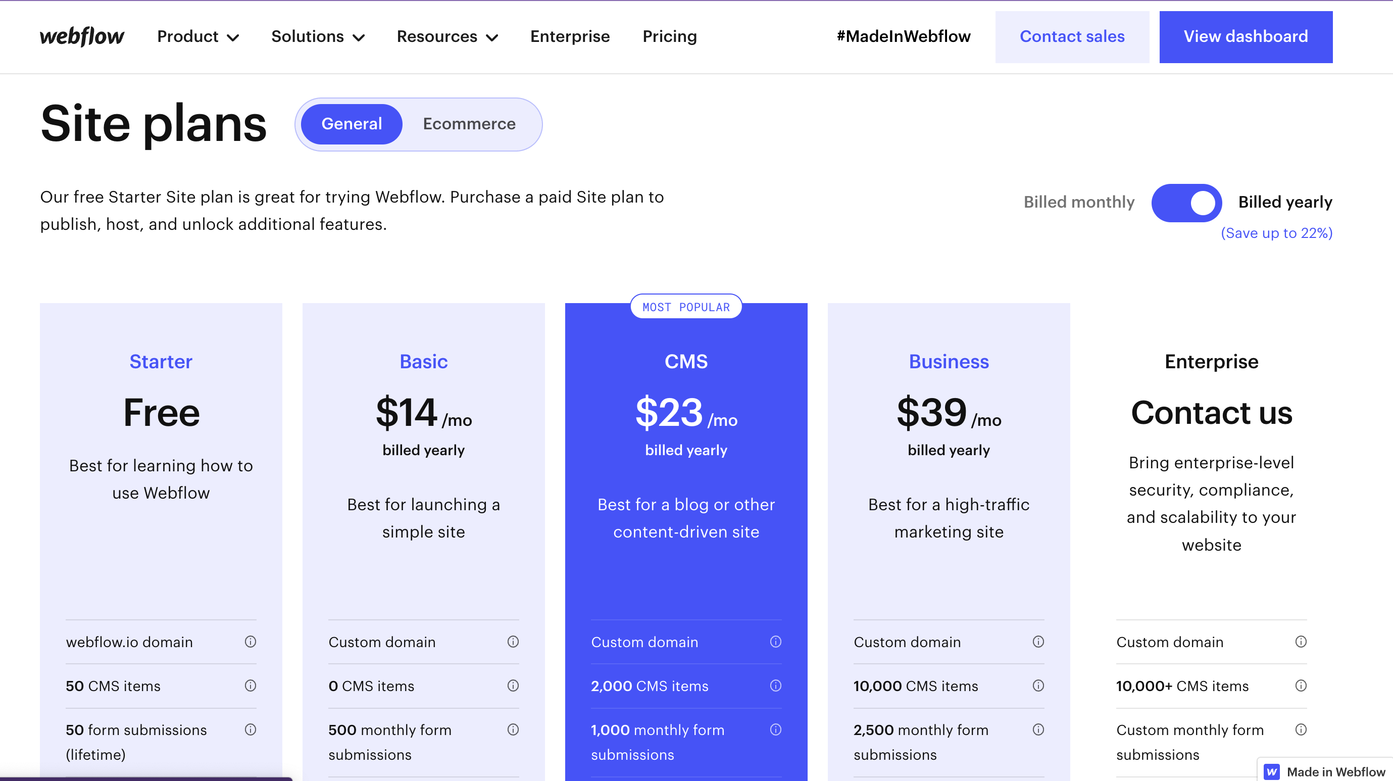 Webflow pricing