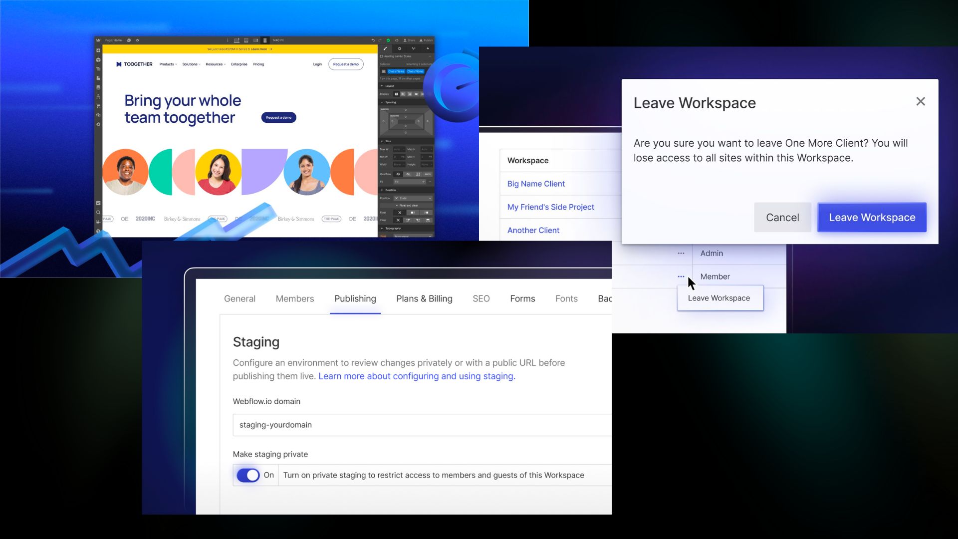View of the different webflow features