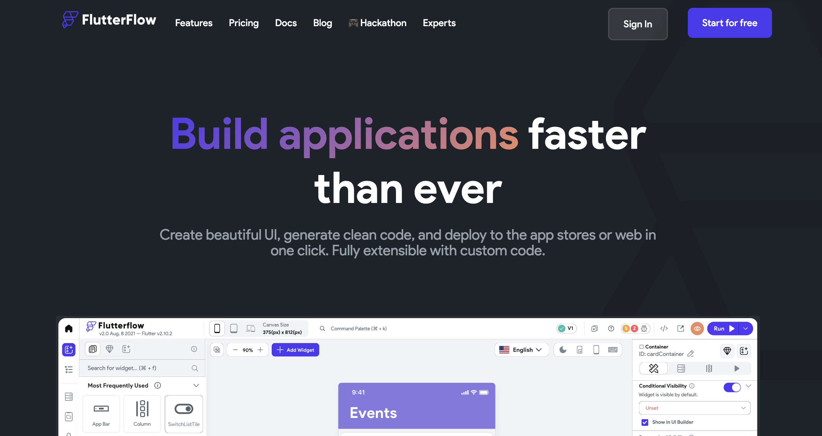 No code tool : Flutterflow website home