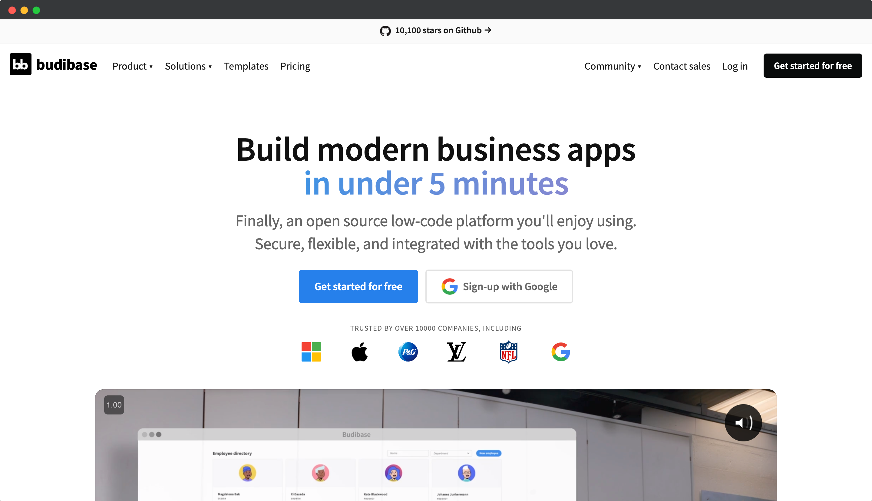 Budibase home website : no code and open source