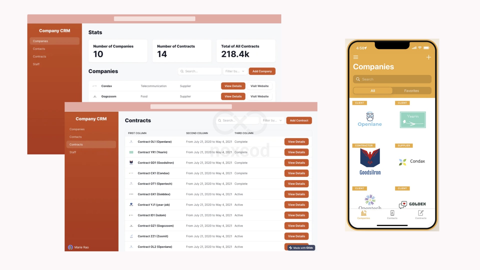 Glide's CRM templates exemple