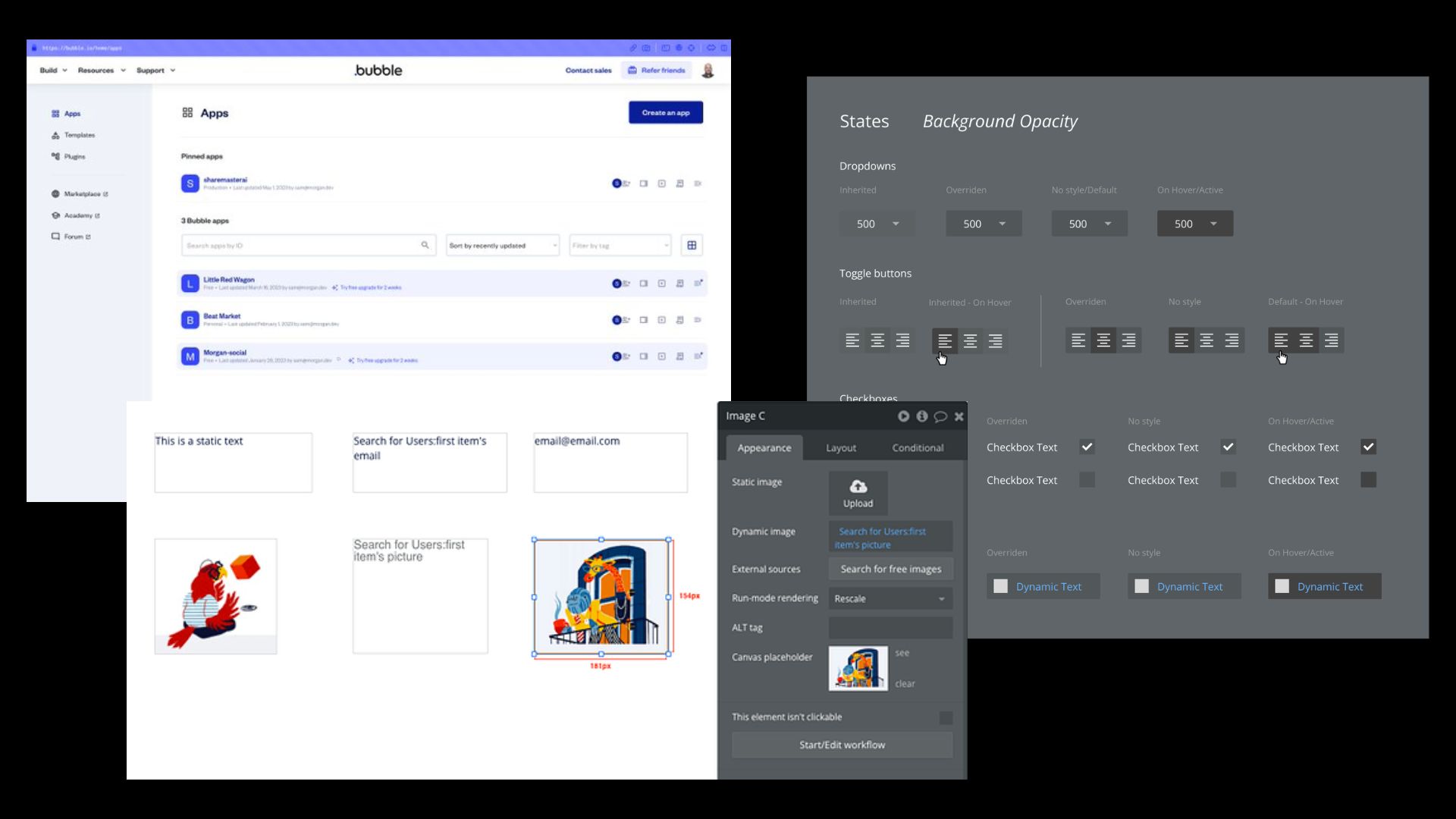 View of the different bubble features
