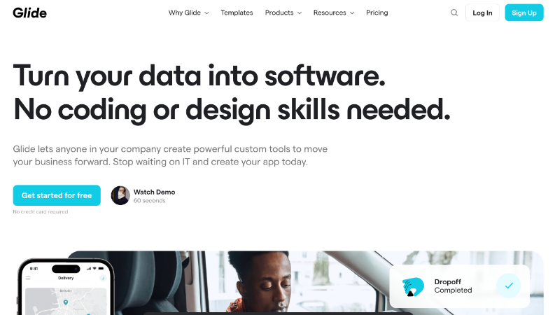 No code tool : Glide website home
