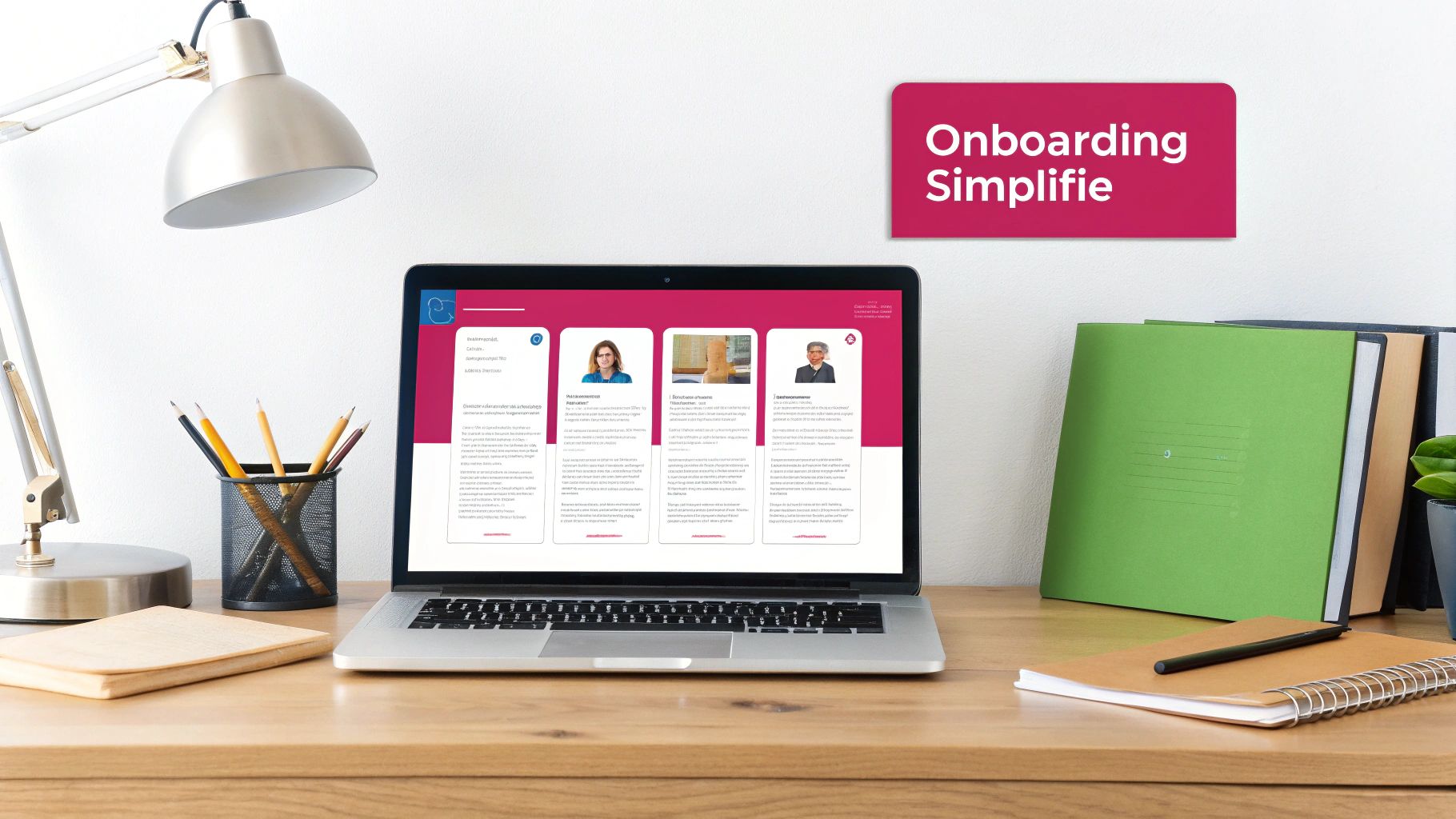 Femme RH souriante travaillant sur un ordinateur portable dans un bureau moderne