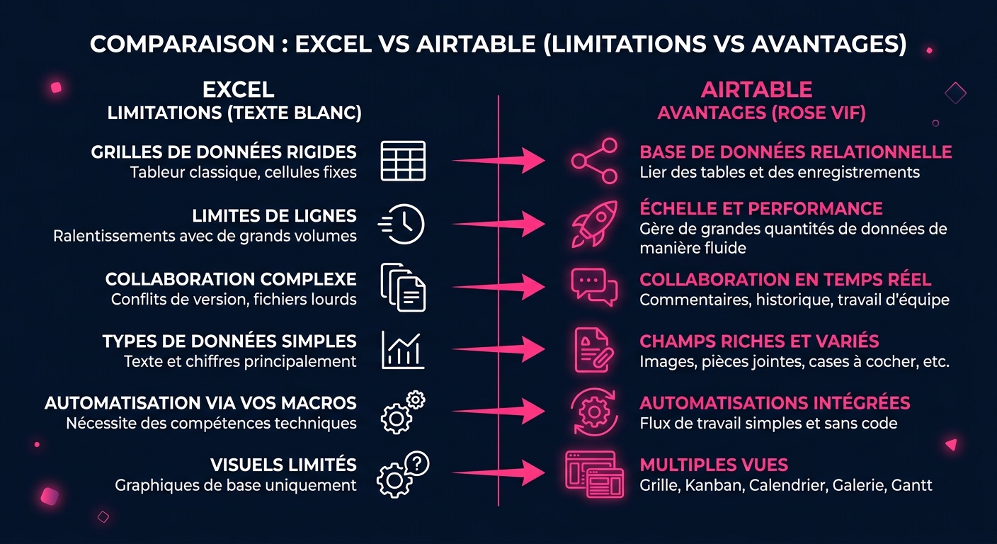 Comparaison Excel vs Airtable : limitations et avantages