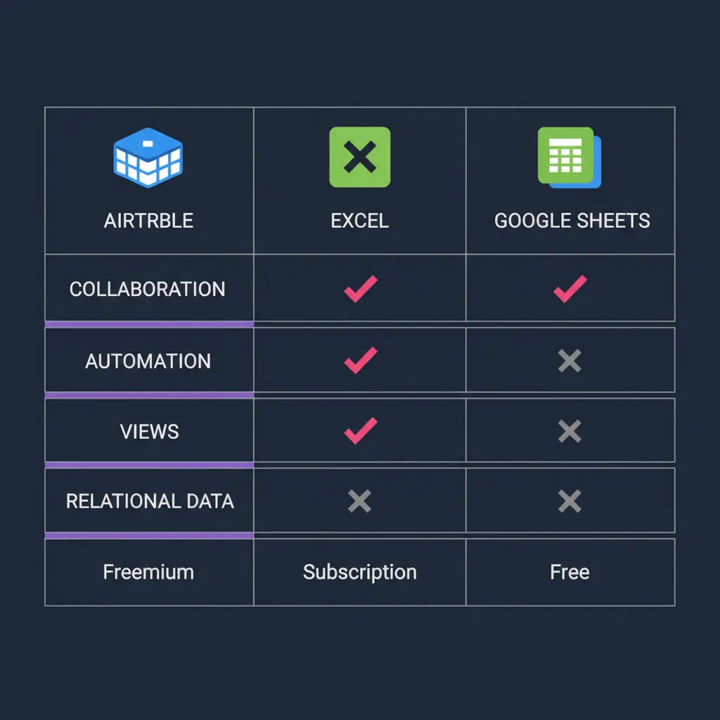 Comparatif Airtable vs Excel vs Google Sheets