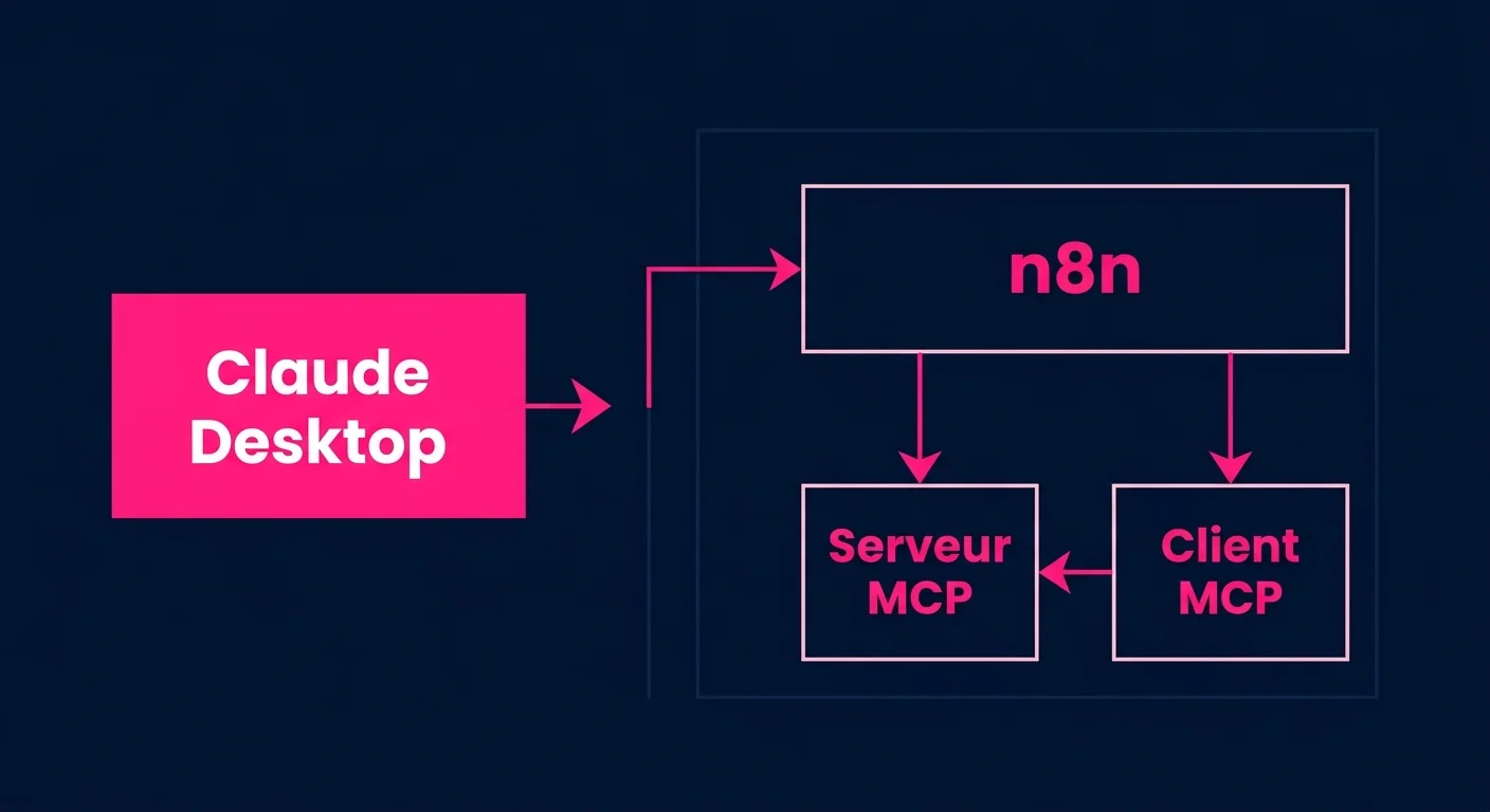 Schéma : Claude se connecte au serveur MCP n8n et déclenche des workflows via le protocole