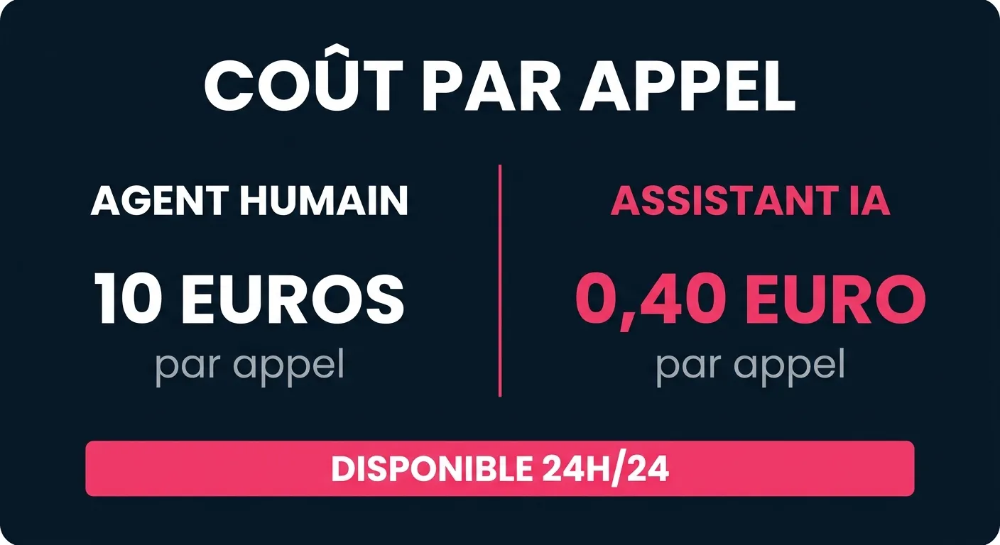 Infographie comparative : coût d'un appel traité par agent humain vs assistant vocal IA