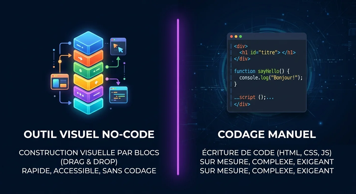 Outil visuel no-code vs codage manuel - comparaison