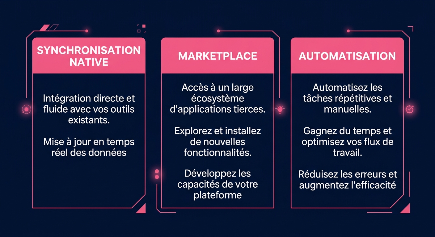 Les trois niveaux d'intégration Airtable : synchronisation native, marketplace et automatisation