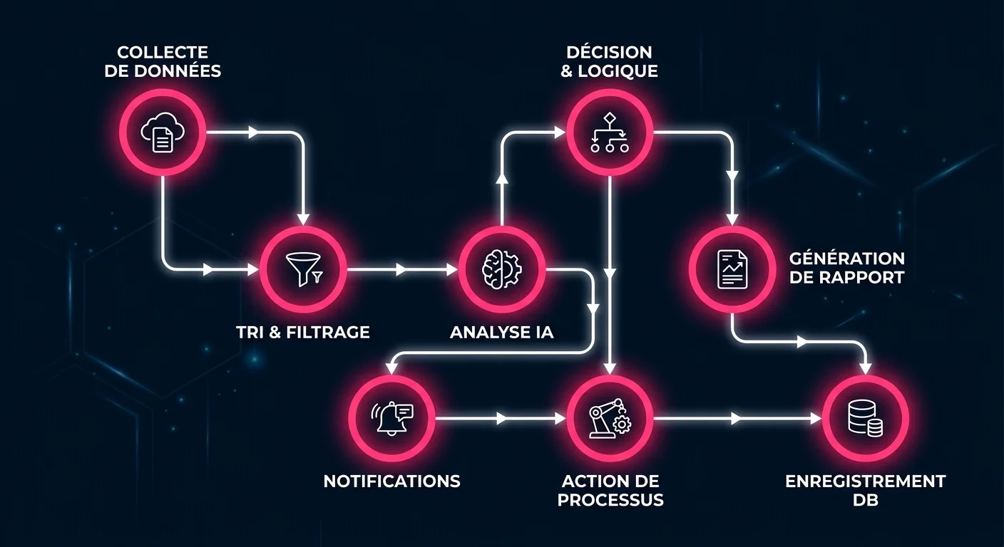 Schéma d'automatisation de workflow entreprise avec n8n