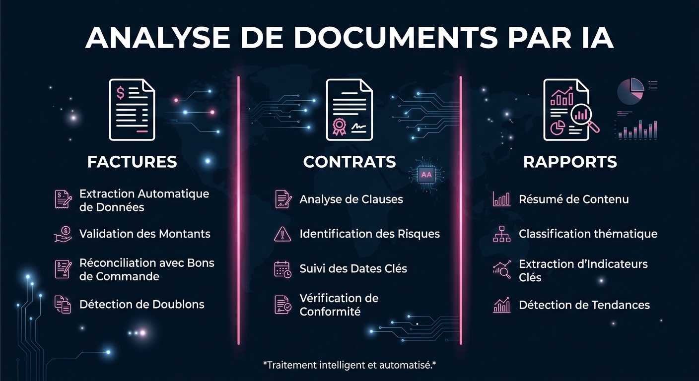 Cas d'usage de l'analyse documentaire IA : factures, contrats, rapports