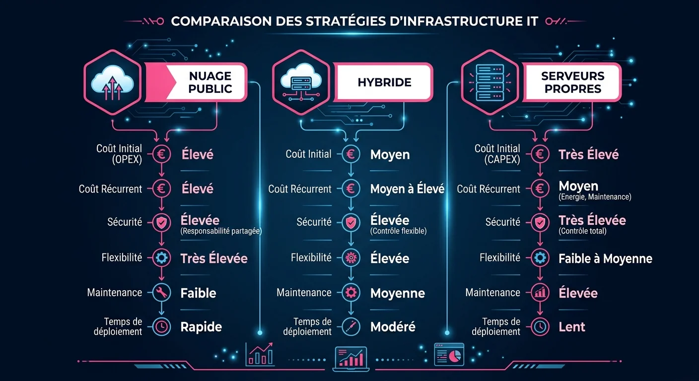 Comparaison cloud, hybride et on-premise pour infrastructure IA en entreprise