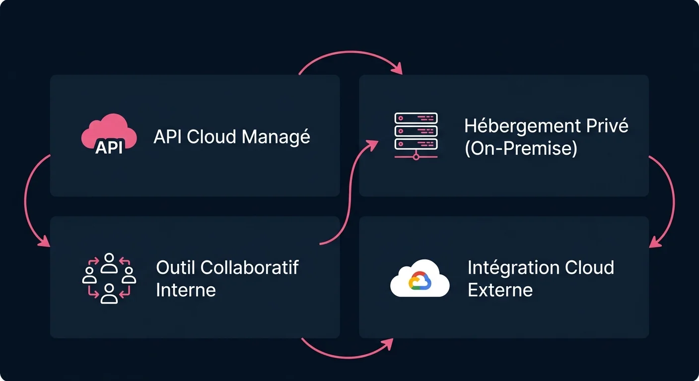 Les quatre options de déploiement de Mistral AI en entreprise : API cloud, Le Chat Team, self-hosted et intégration cloud tierce