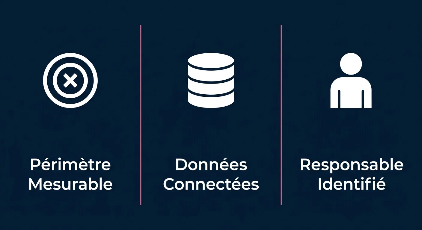 Trois critères qui distinguent un projet d'IA générative qui aboutit d'un pilote qui stagne : périmètre mesurable, données connectées, propriétaire métier identifié