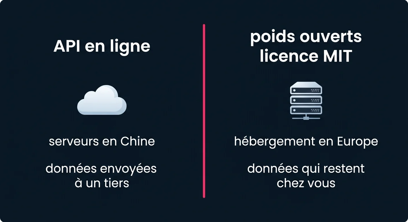 Les deux voies d'accès à DeepSeek : l'API exploitée depuis la Chine et les poids sous licence MIT hébergés en Europe