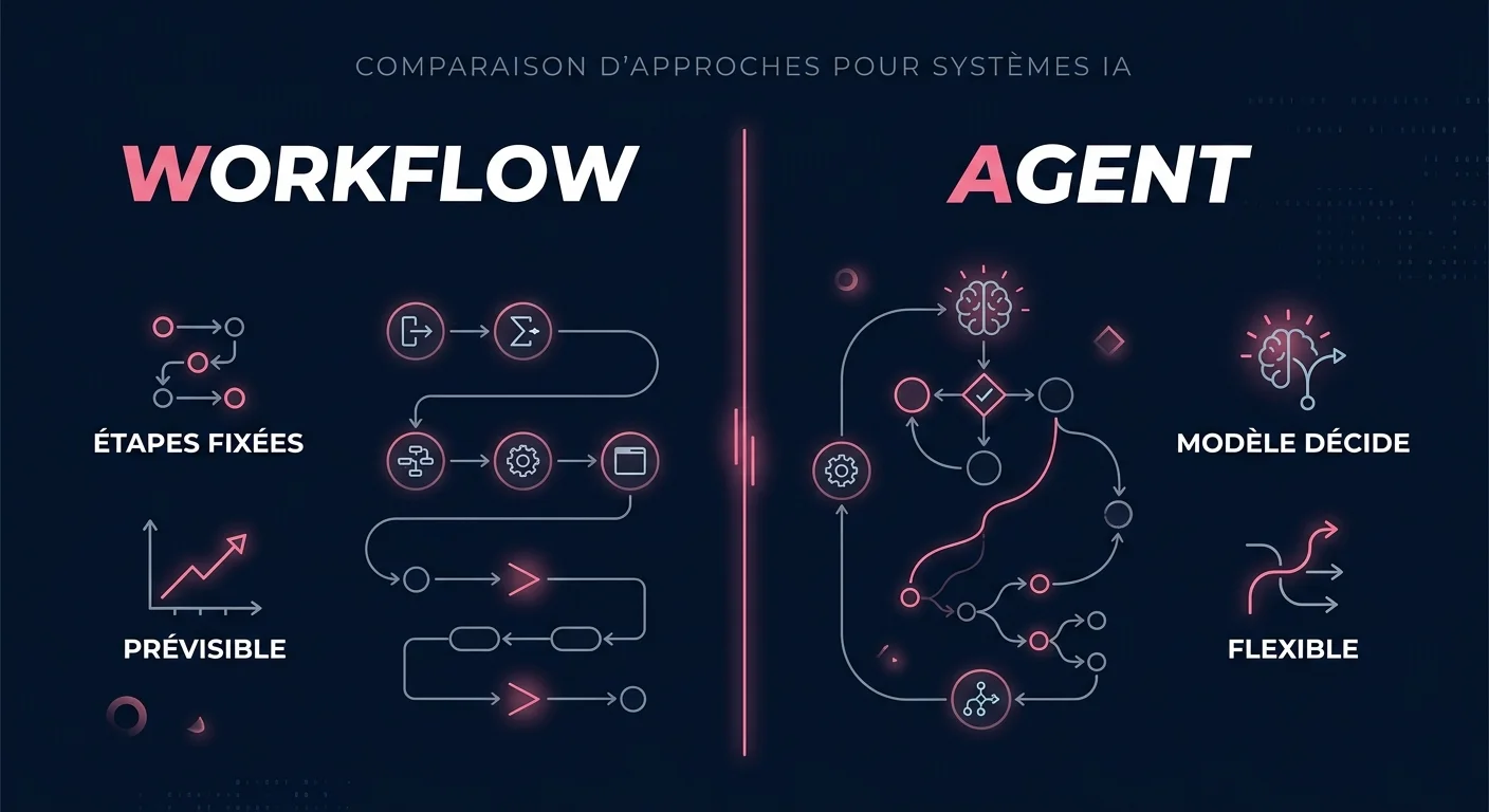 Workflow ou agent IA : étapes fixées et prévisibles contre modèle qui décide et flexibilité
