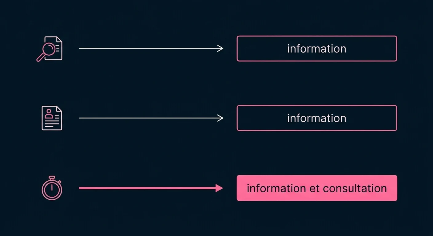 Les trois régimes du code du travail : un outil d'aide au recrutement et un traitement automatisé de gestion du personnel demandent une information du CSE, un dispositif de contrôle de l'activité demande une information et une consultation